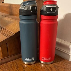 Coleman Red and Gray Autospout Bottles